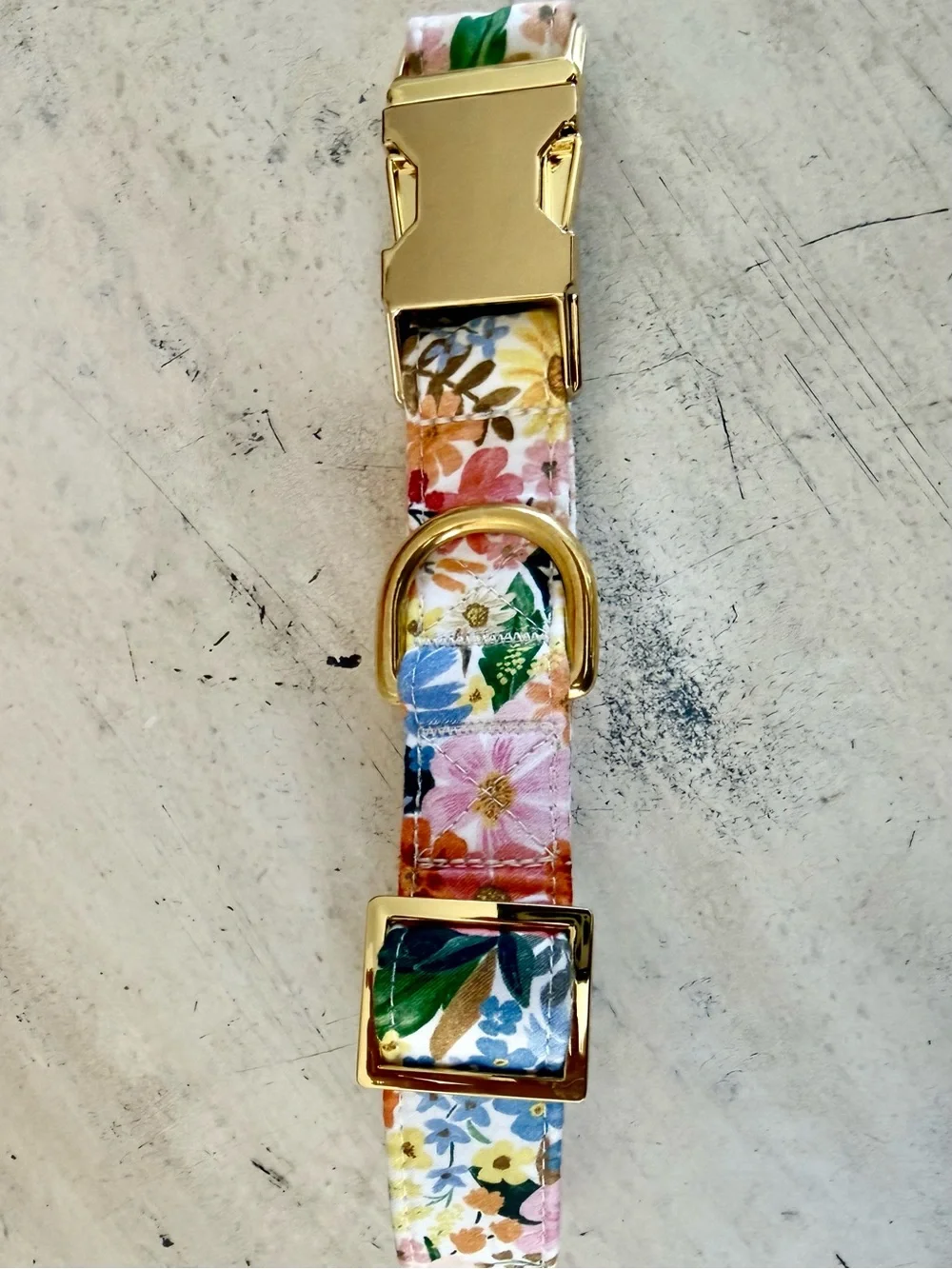 The Foggy Dog Floral Gold-Buckle Adjustable Dog Collar SizeL